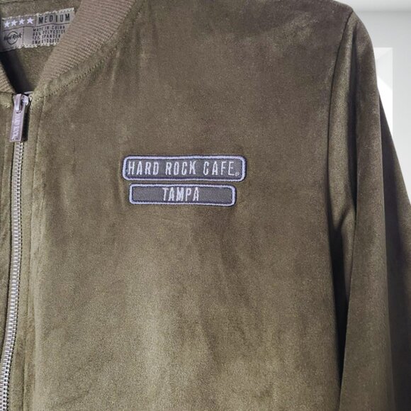 Hard Rock Cafe Tampa Olive Green Velvet-Feel Bomber Jacket Full Zip Medium Soft - Picture 6 of 13